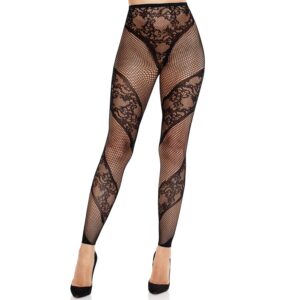 Leg Avenue Hosiery-Calze a punta in pizzo e rete, nere