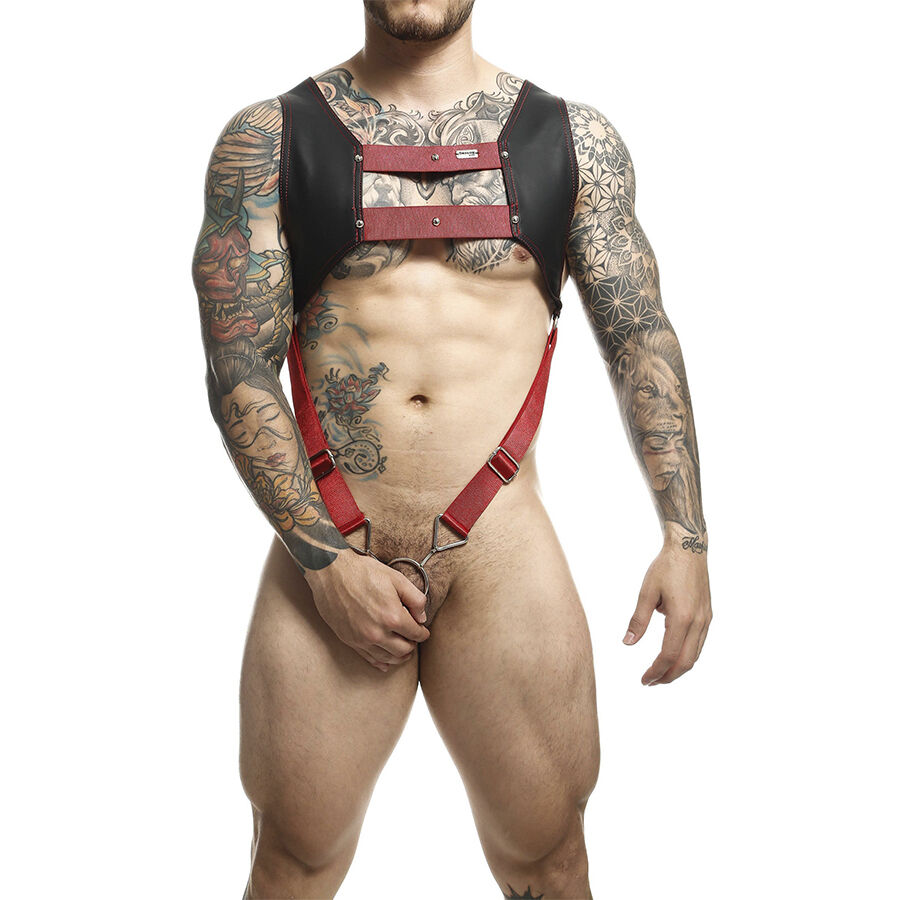 Mob-Dngeon Imbracatura con Anello per Pene Rosso One Size-Pelle Ecologica 1 Mob-Dngeon Imbracatura con Anello per Pene Rosso One Size-Pelle Ecologica · Intimo uomo