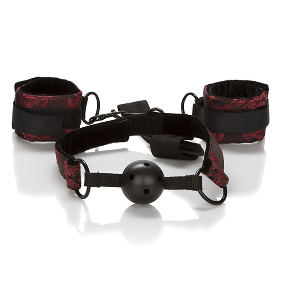 Calexotics-Scandalo Gag con sfera respirabile e manette-silicone