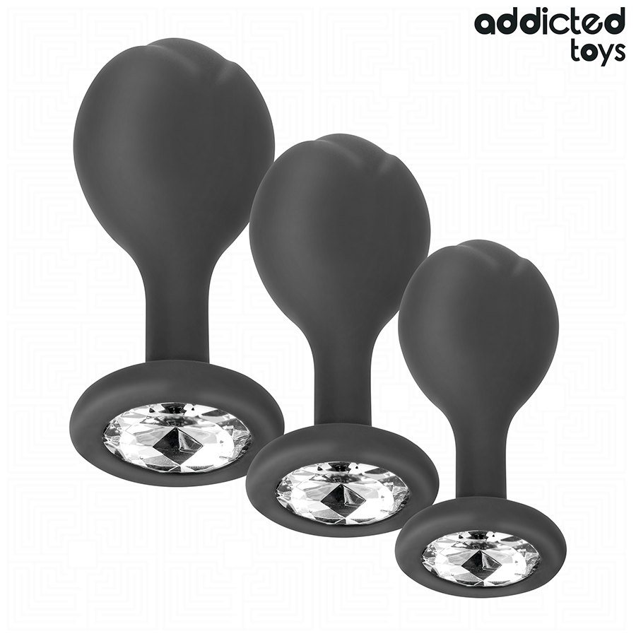 Addicted Toys-Set di 3 Plug anale in Silicone con Gioielli 1 Addicted Toys-Set di 3 Plug anale in Silicone con Gioielli · Giocattoli anali