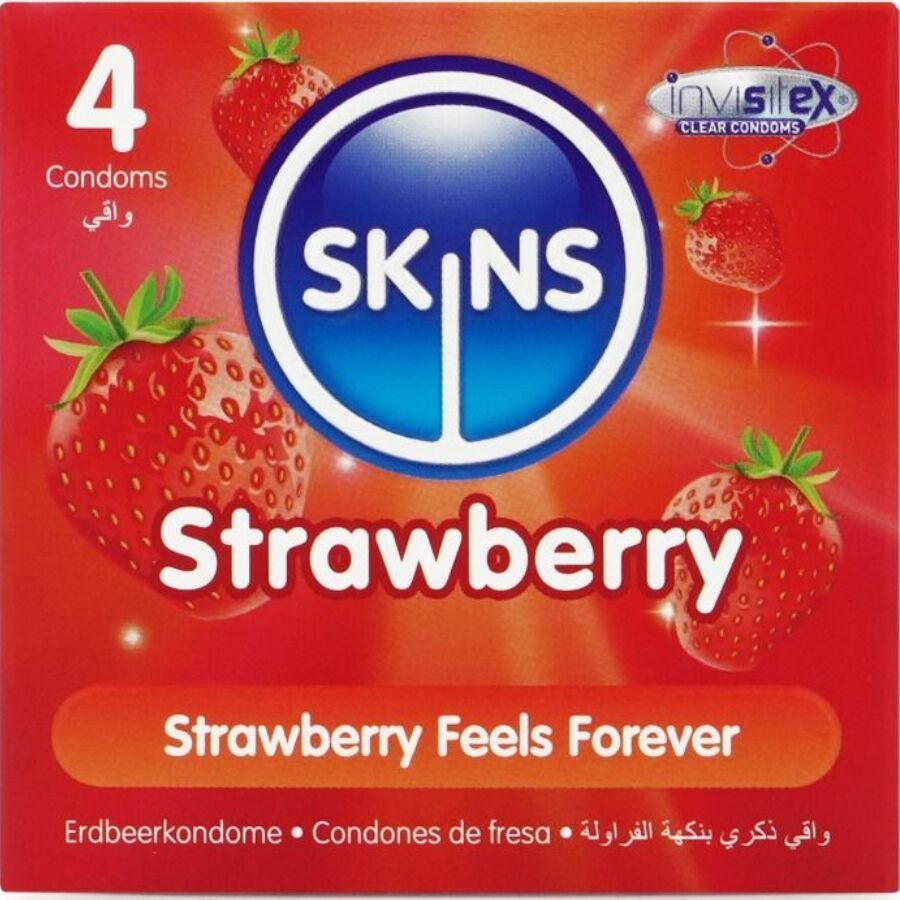 Skins-Pacchetto 4 Preservativo Premium con Aroma di Fragola