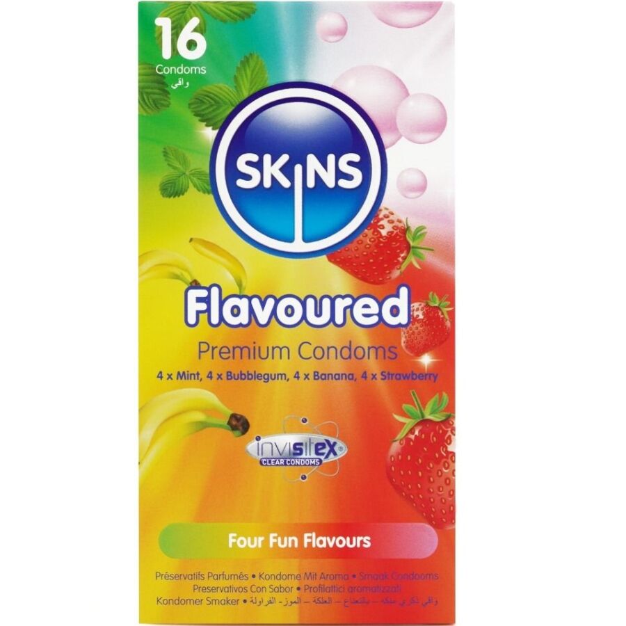 Skins-Confezione Preservativo Premium con Aroma Multiplo, 16 Pezzi