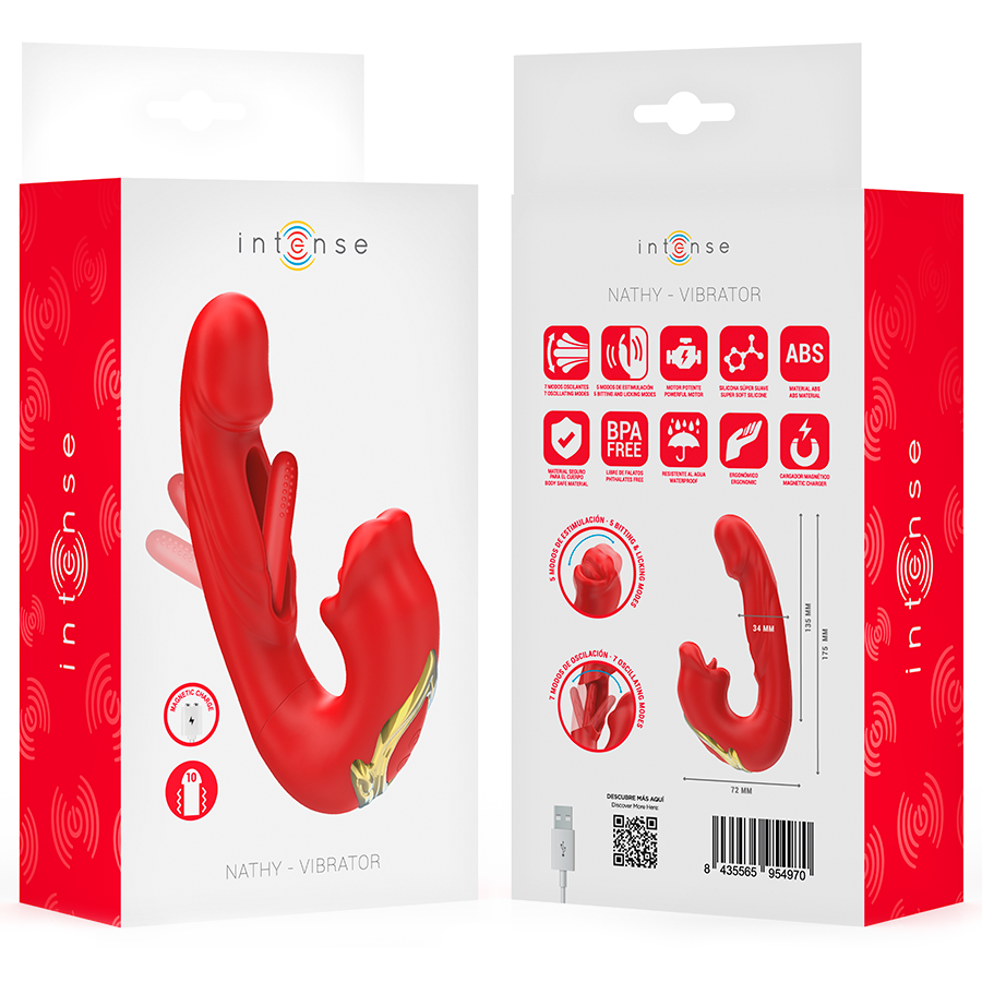 Intense High Tech-Nathy Doppio Vibratore con Bocca Stimolante · Giocattoli per coppie (immagine 8)
