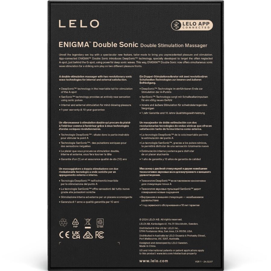 Lelo-Enigma Double Sonic Vibratore A-spot Nero-7 velocità, App · Vibratori (immagine 5)
