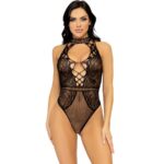 Leg Avenue Bodystockings-Body Halter Rete e Pizzo con Decoupage · Lingerie sexy donna