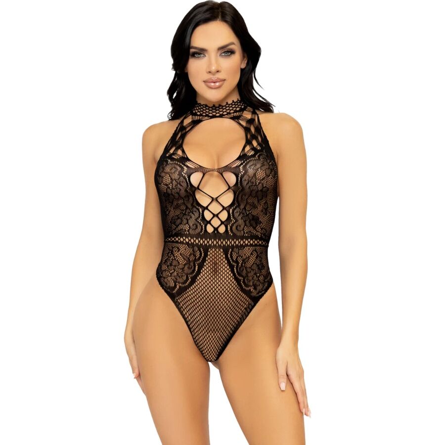 Leg Avenue Bodystockings-Body Halter Rete e Pizzo con Decoupage 1 Leg Avenue Bodystockings-Body Halter Rete e Pizzo con Decoupage · Lingerie sexy donna