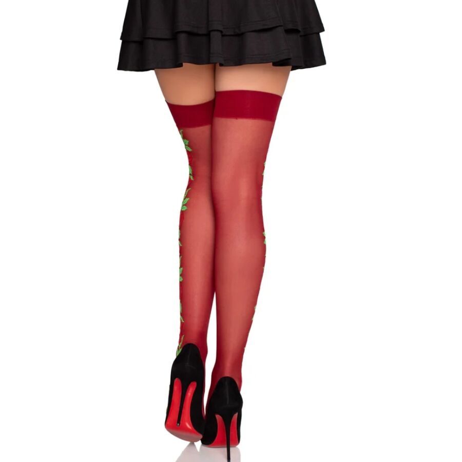 Leg Avenue Hosiery-1957 Calze con giarrettiera con fiori rossi - One · Lingerie sexy donna (immagine 2)