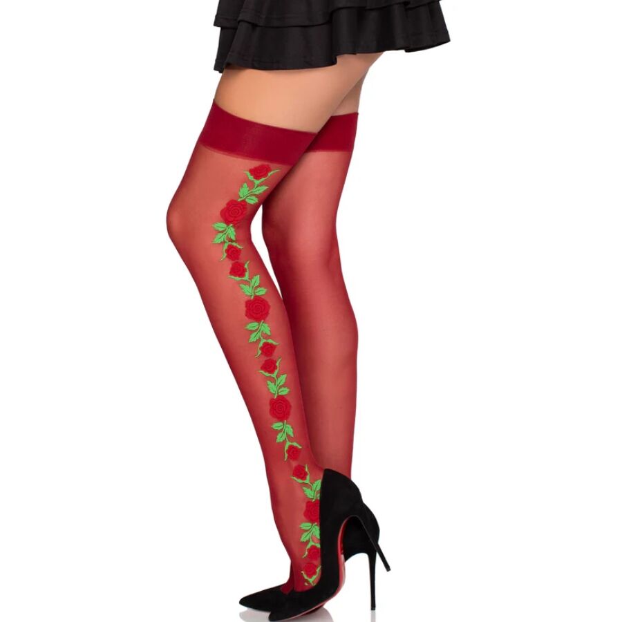 Leg Avenue Hosiery-1957 Calze con giarrettiera con fiori rossi - One · Lingerie sexy donna (immagine 3)