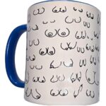 Diablo Picante-Tazza 'white Boobs' Bianca 370 ml con impugnatura Blu — DIVERTY SEX · Articoli divertenti