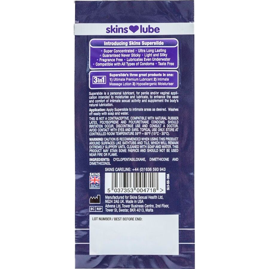 Skins-Superslide Lubrificante a Base di Silicone, Monodose 5 ml 2 Skins-Superslide Lubrificante a Base di Silicone, Monodose 5 ml · Lubrificanti (imaginea 2)