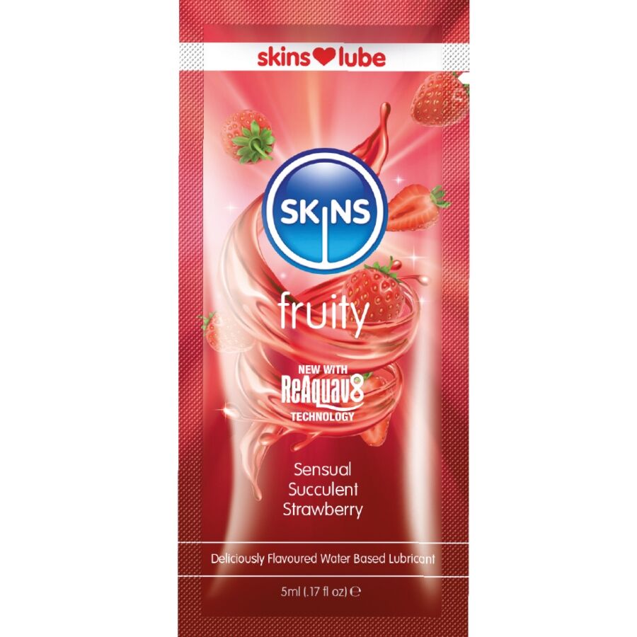 Skins-Lubrificante di frutta a base d'acqua Fragole Dose singola 5 ml