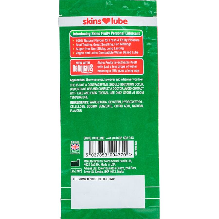 Skins-Lubrificante di frutta a base d'acqua melone Verde, monodose 2 Skins-Lubrificante di frutta a base d'acqua melone Verde, monodose · Lubrificanti (immagine 2)