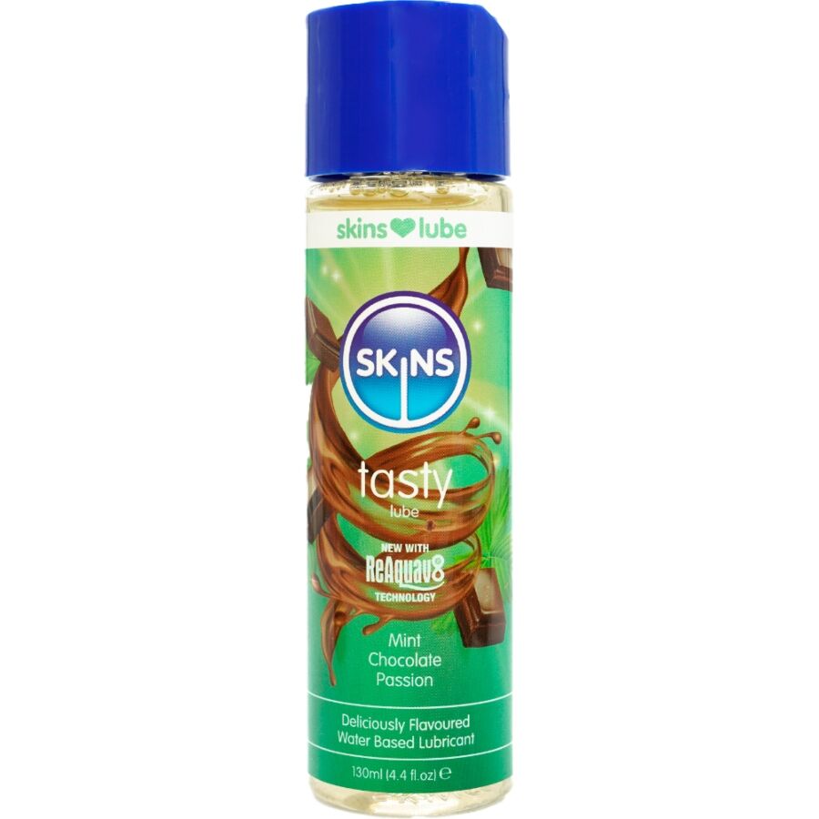 Skins-Lubrificante commestibile su acqua con menta e cioccolato 1 Skins-Lubrificante commestibile su acqua con menta e cioccolato · Lubrificanti