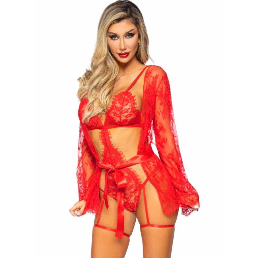 Leg Avenue-Set Body Teddy e Vestaglia, Rosso · Lingerie sexy donna