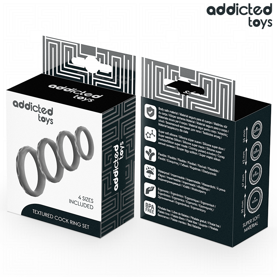 Addicted Toys-Set di anelli penieni strutturati 4 dimensioni in silicone 3 Addicted Toys-Set di anelli penieni strutturati 4 dimensioni in silicone · Anelli & Guaine per pene (imaginea 3)