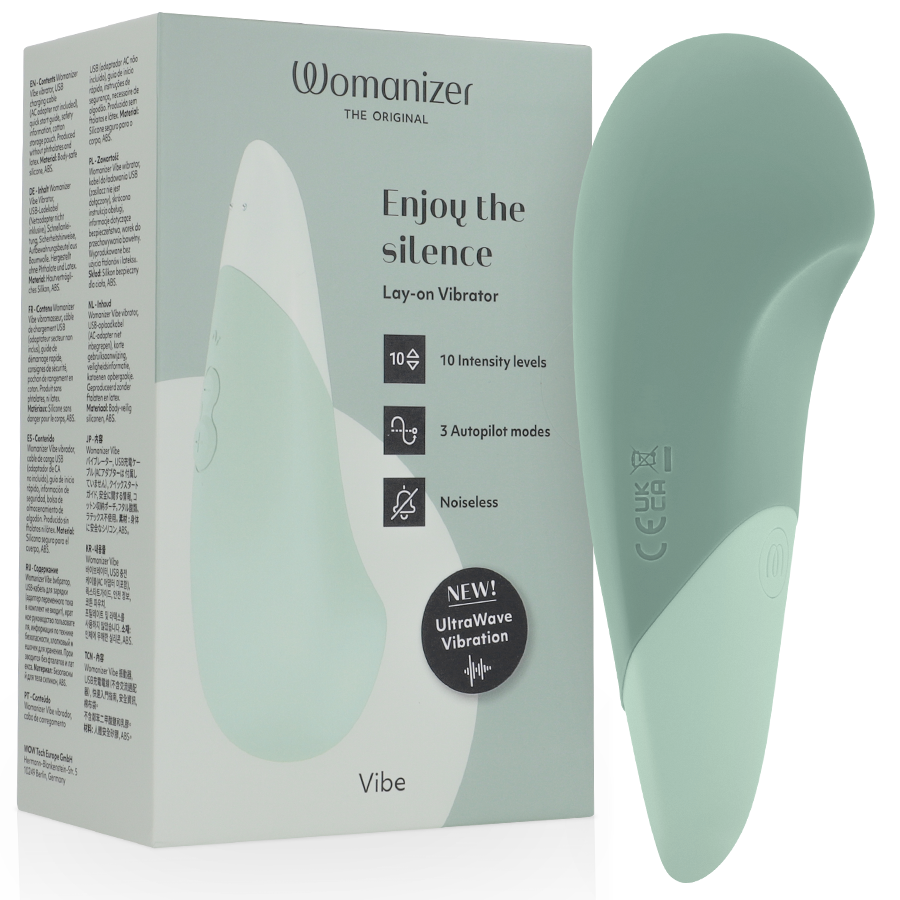 Womanizer-Vibe Lay-on Silent Vibrator Sage-Silicone, 10 velocità 1 Womanizer-Vibe Lay-on Silent Vibrator Sage-Silicone, 10 velocità · Vibratori