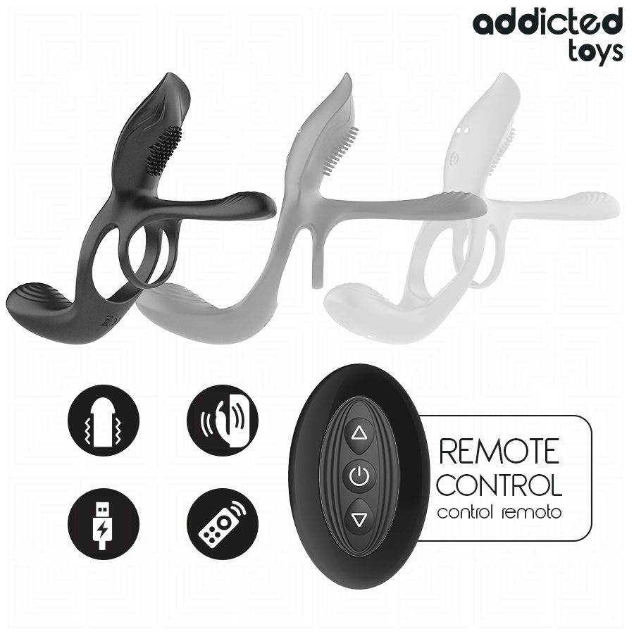 Addicted Toys-Doppio Anello Pene con Stimolatore · Anelli & Guaine per pene (imaginea 5)