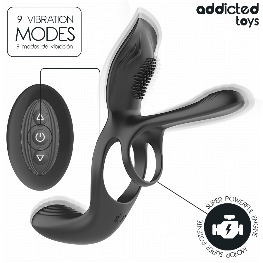 Addicted Toys-Doppio Anello Pene con Stimolatore 3 Addicted Toys-Doppio Anello Pene con Stimolatore · Anelli & Guaine per pene (imaginea 3)