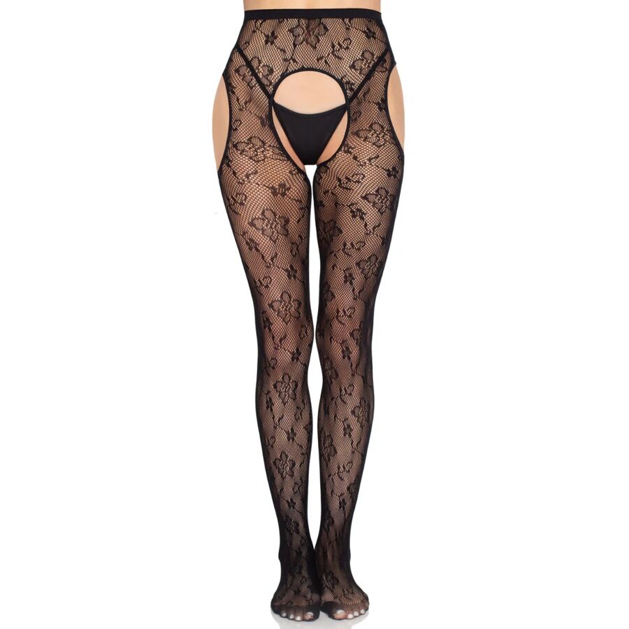 Leg Avenue Hosiery-1967 Bloom Net Sospendere Tights Nero - One