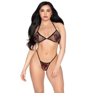 Leg Avenue Sets-86147 Reggiseno a rete e Mutandine G-string Nero