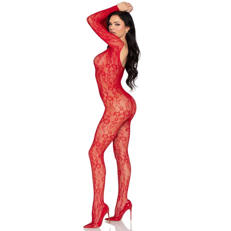 Leg Avenue Bodystockings-89366 Bodystocking Pizzo Rosso - One · Lingerie sexy donna (immagine 3)