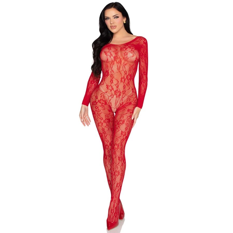 Leg Avenue Bodystockings-89366 Bodystocking Pizzo Rosso - One · Lingerie sexy donna (immagine 4)