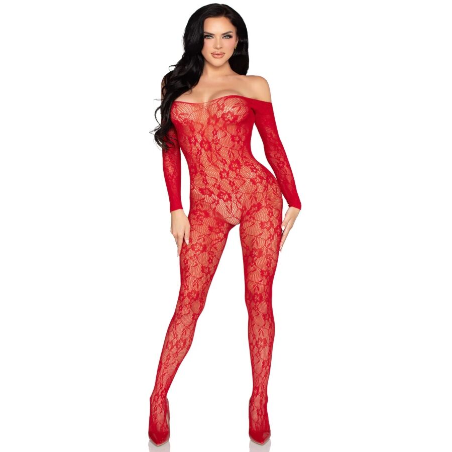 Leg Avenue Bodystockings-89366 Bodystocking Pizzo Rosso - One · Lingerie sexy donna (immagine 5)