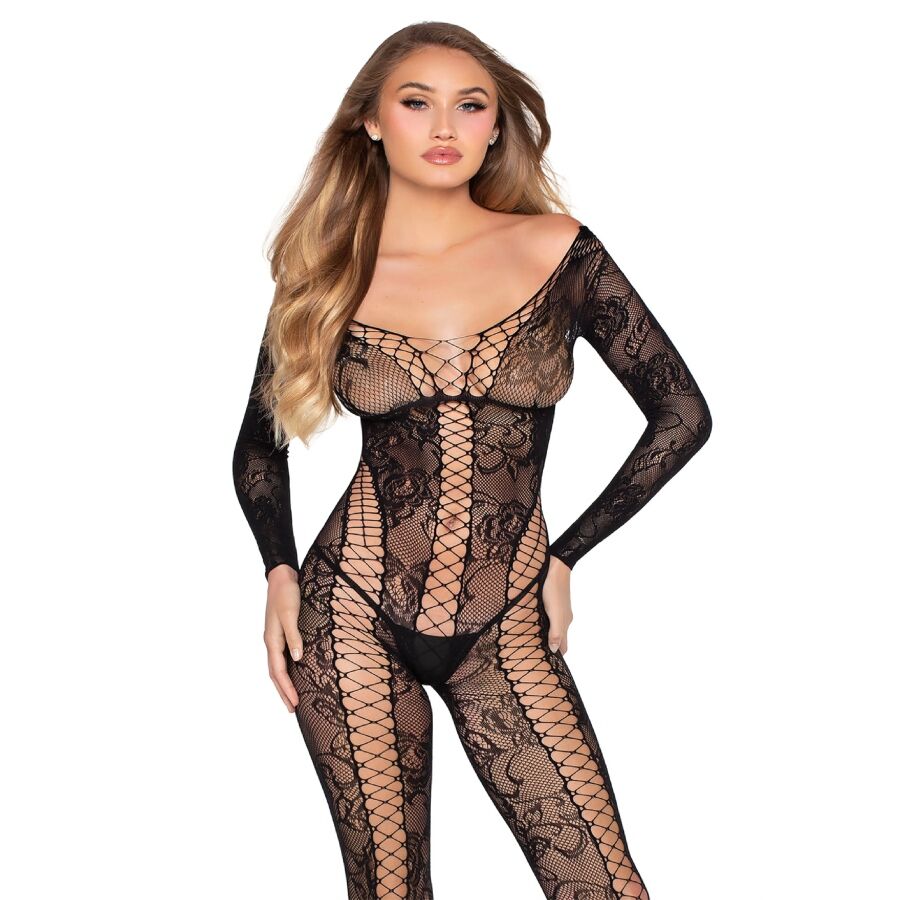 Leg Avenue Bodystockings-89369 Tuta Rete e Pizzo Nera