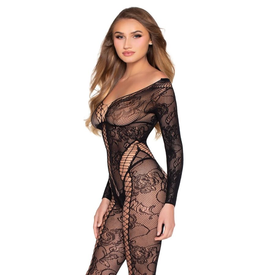 Leg Avenue Bodystockings-89369 Tuta Rete e Pizzo Nera · Lingerie sexy donna (imaginea 4)