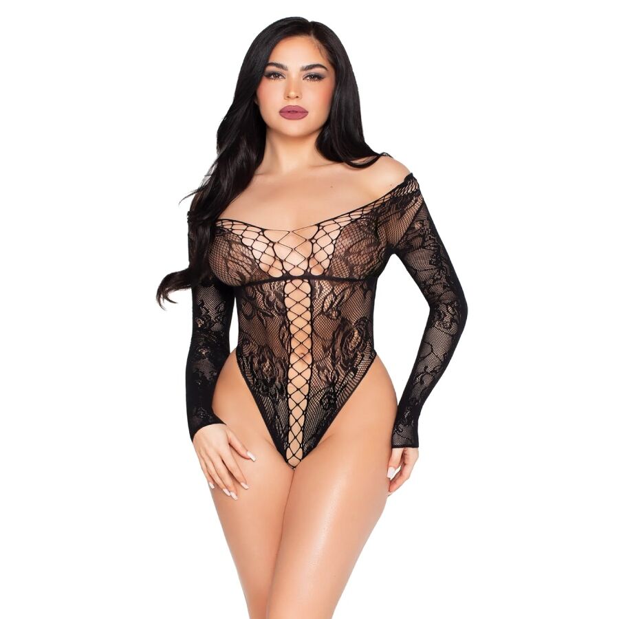 Leg Avenue Kink-89370 Teddy in pizzo e rete Nero - One Size