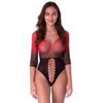 Passion Woman Bodystockings-BS118 Bodystocking Mesh Nero e Rosso · Lingerie sexy donna