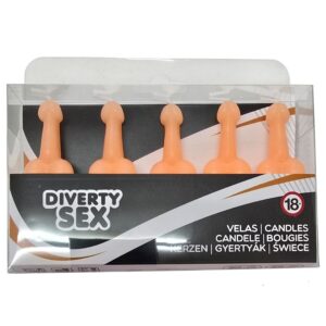Diablo Picante-Set di 5 candele a forma di pene, colore naturale