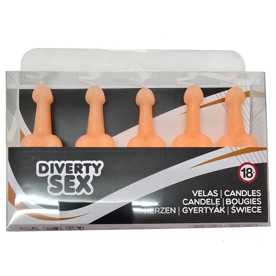 Diablo Picante-Set di 5 candele a forma di pene, colore naturale