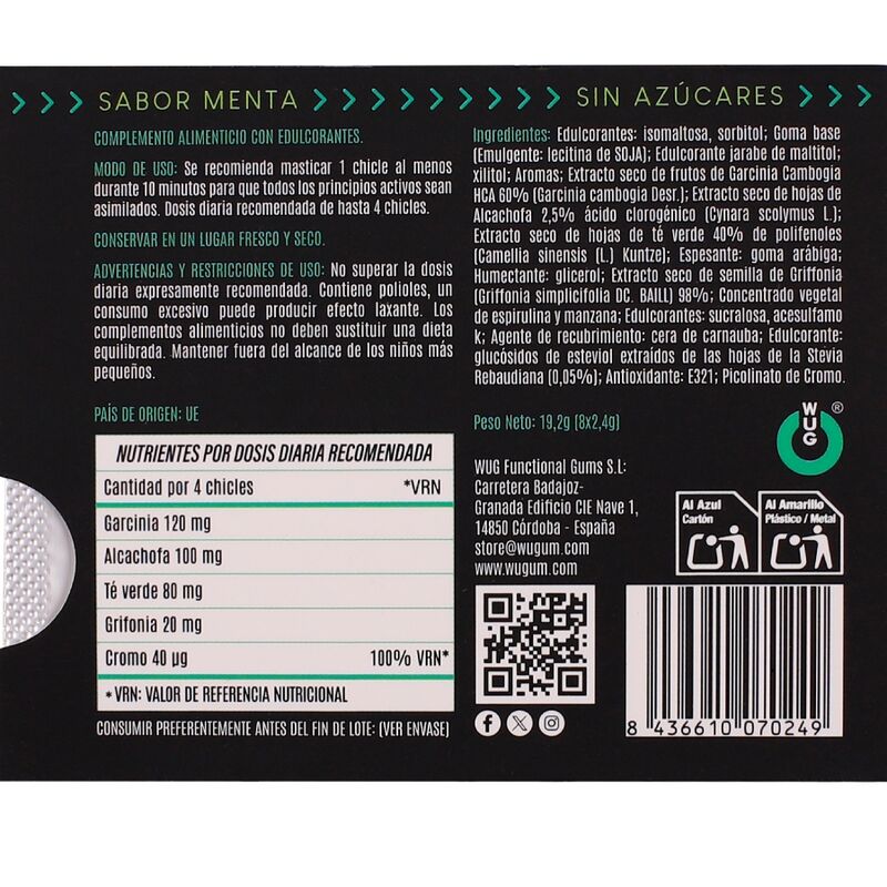 Wug Gum-WUG Diet Gum Funzionale Senza Zucchero, Gusto Menta 3 Wug Gum-WUG Diet Gum Funzionale Senza Zucchero, Gusto Menta · Integratori alimentari (imaginea 3)