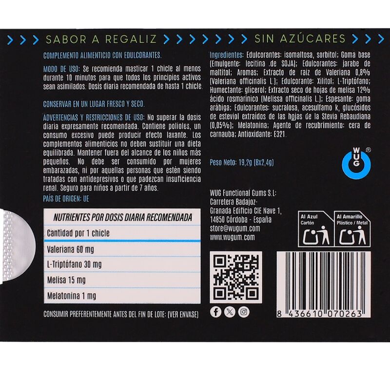 Wug Gum-Off Gomma Funzionale con Melatonina e Valeriana, Sapore 3 Wug Gum-Off Gomma Funzionale con Melatonina e Valeriana, Sapore · Integratori alimentari (imaginea 3)