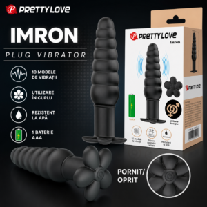 Anal Toys-Imron Plug anale Vibrante, 10 modalità, Nero-Silicone, 10