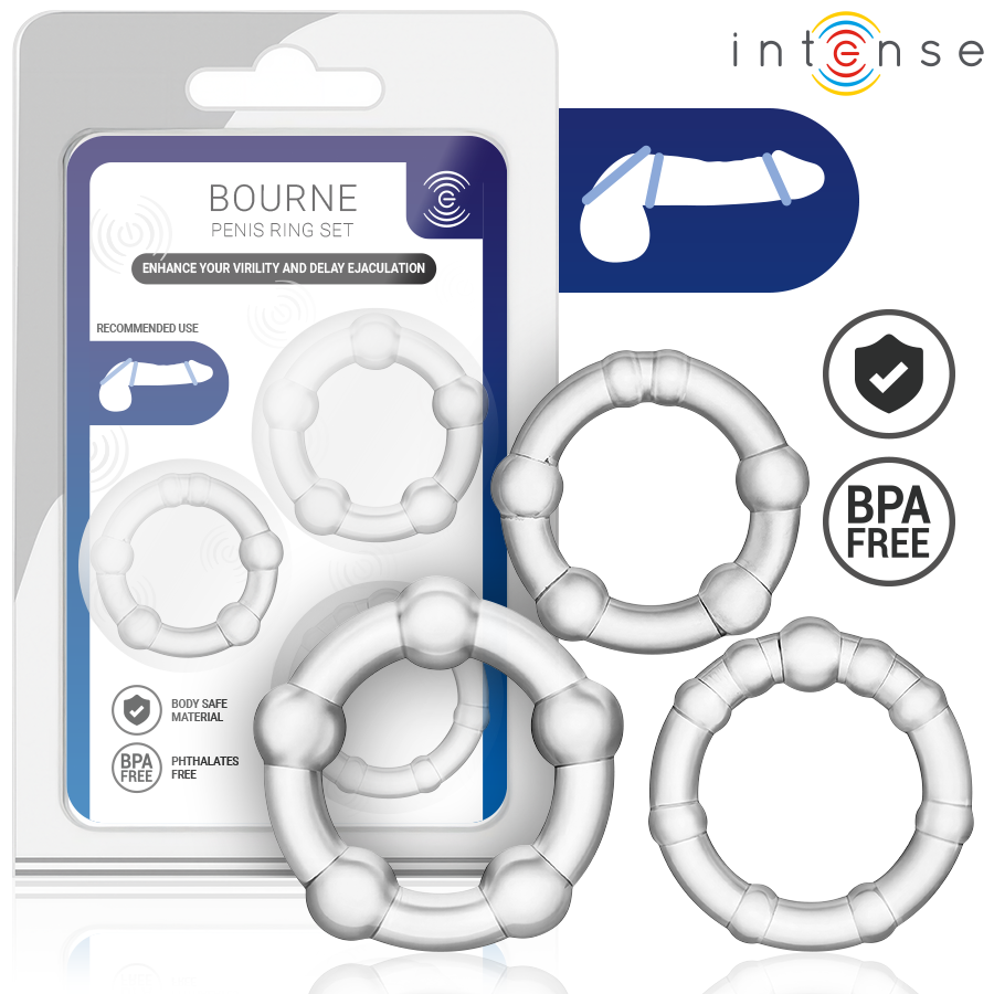 Intense-Bourne Set 3 Anelli per Pene in Silicone