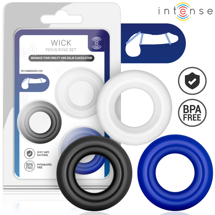 Intense-Wick Set 3 Anelli per Pene Vari Colori 33 Intense-Wick Set 3 Anelli per Pene Vari Colori