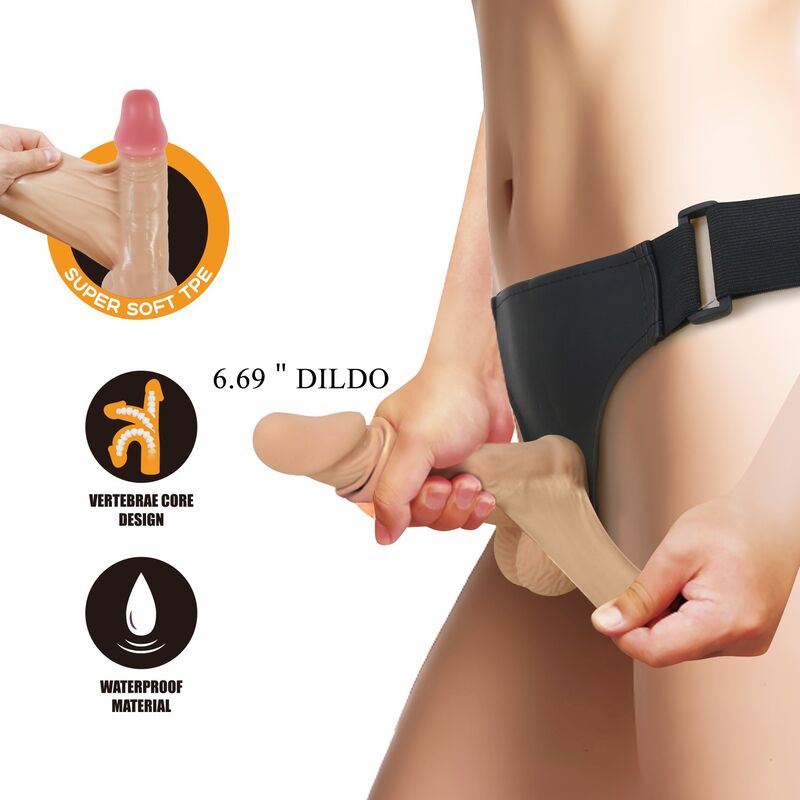 Pretty Love-Zane Strap-on con Dildo Flessibile 17 cm Naturale · Strap-on & Imbracature (imaginea 7)