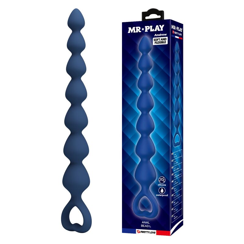 Mr Play-Palline anali con Plug anale di Silicone Blu 26,7 cm · Giocattoli anali