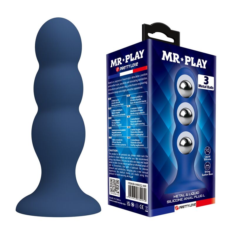 Mr Play-Plug anale con sfere metalliche e Ventosa Blu · Giocattoli anali
