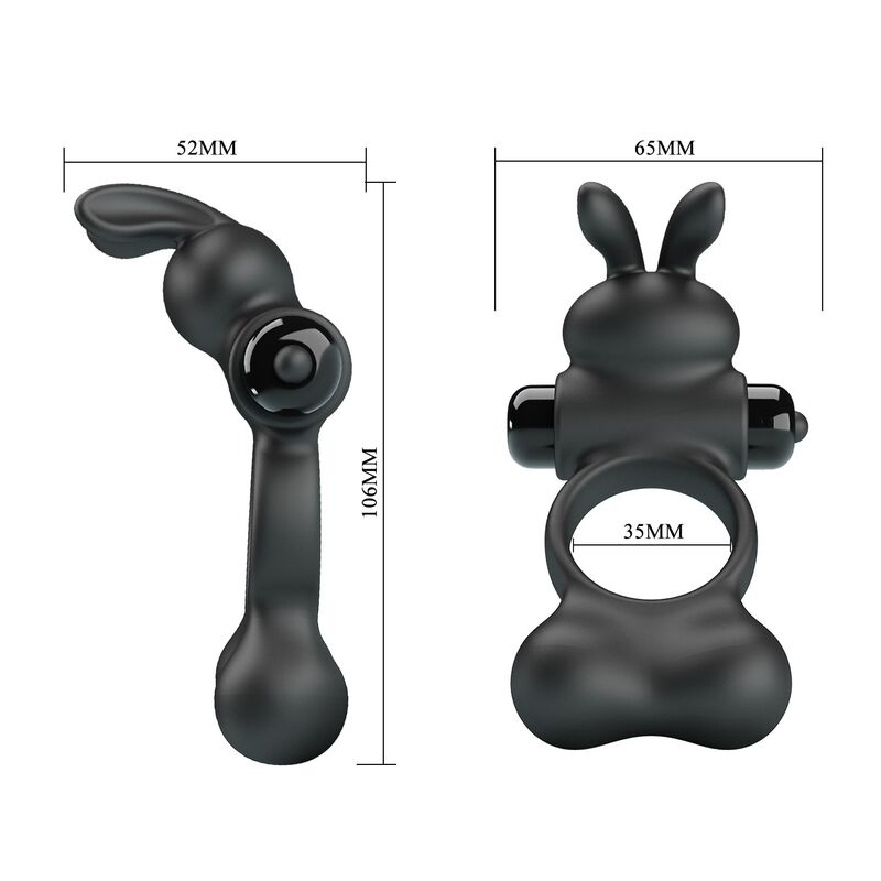Pretty Love-Anello vibrante con stimolatore coniglio Nero · Anelli & Guaine per pene (imaginea 9)