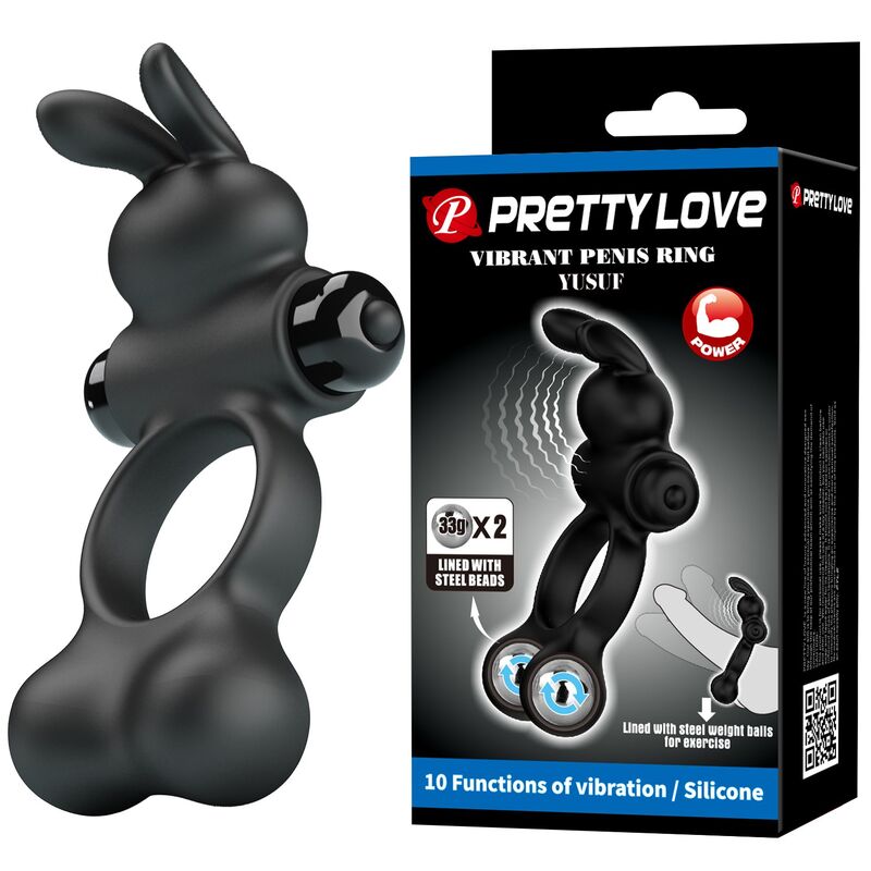 Pretty Love-Anello vibrante con stimolatore coniglio Nero · Anelli & Guaine per pene (imaginea 10)