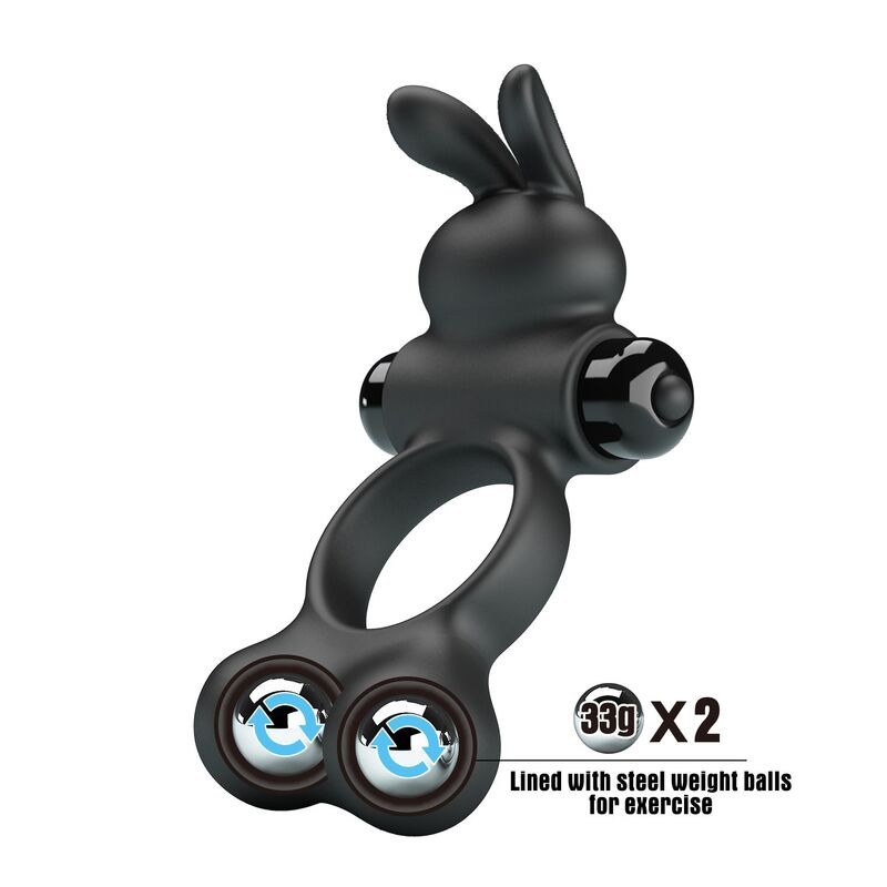 Pretty Love-Anello vibrante con stimolatore coniglio Nero · Anelli & Guaine per pene (imaginea 3)