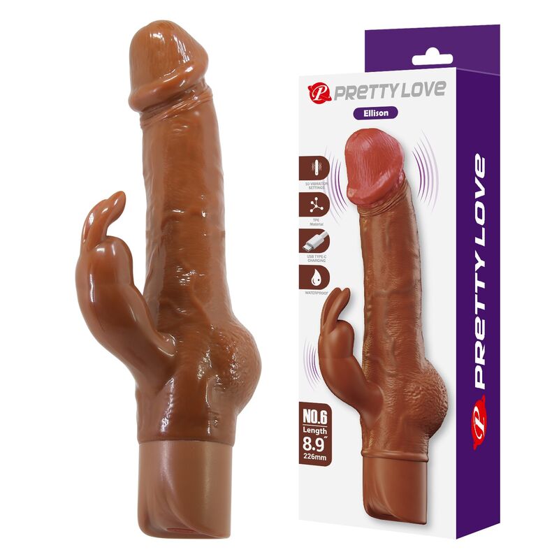 Pretty Love-Ellison Vibrator Rabbit Realist 22,6 cm Marrone · Vibratori