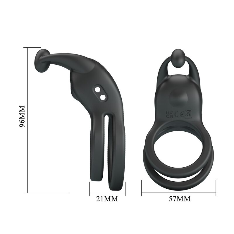 Pretty Love-Goodwin Anello Vibratore Doppio Ricaricabile Nero · Anelli & Guaine per pene (imaginea 3)