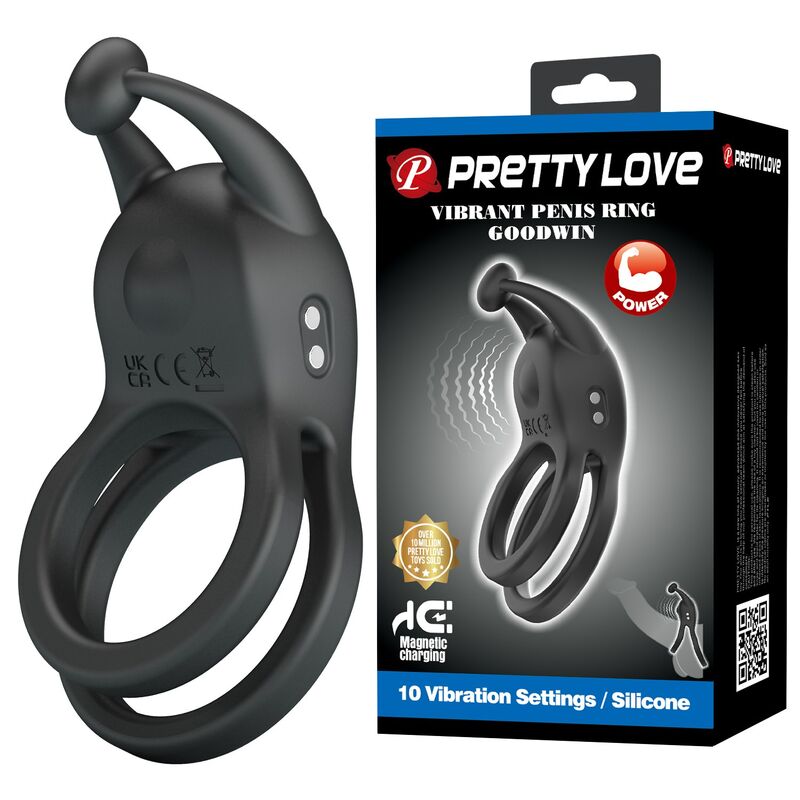Pretty Love-Goodwin Anello Vibratore Doppio Ricaricabile Nero · Anelli & Guaine per pene (imaginea 10)